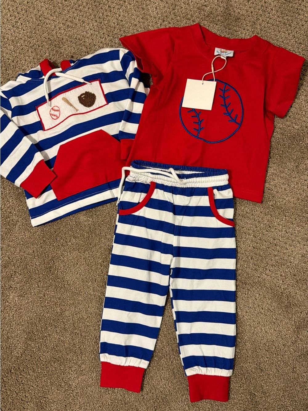 Kids Red & Blue Baseball Stripe Pajama Set